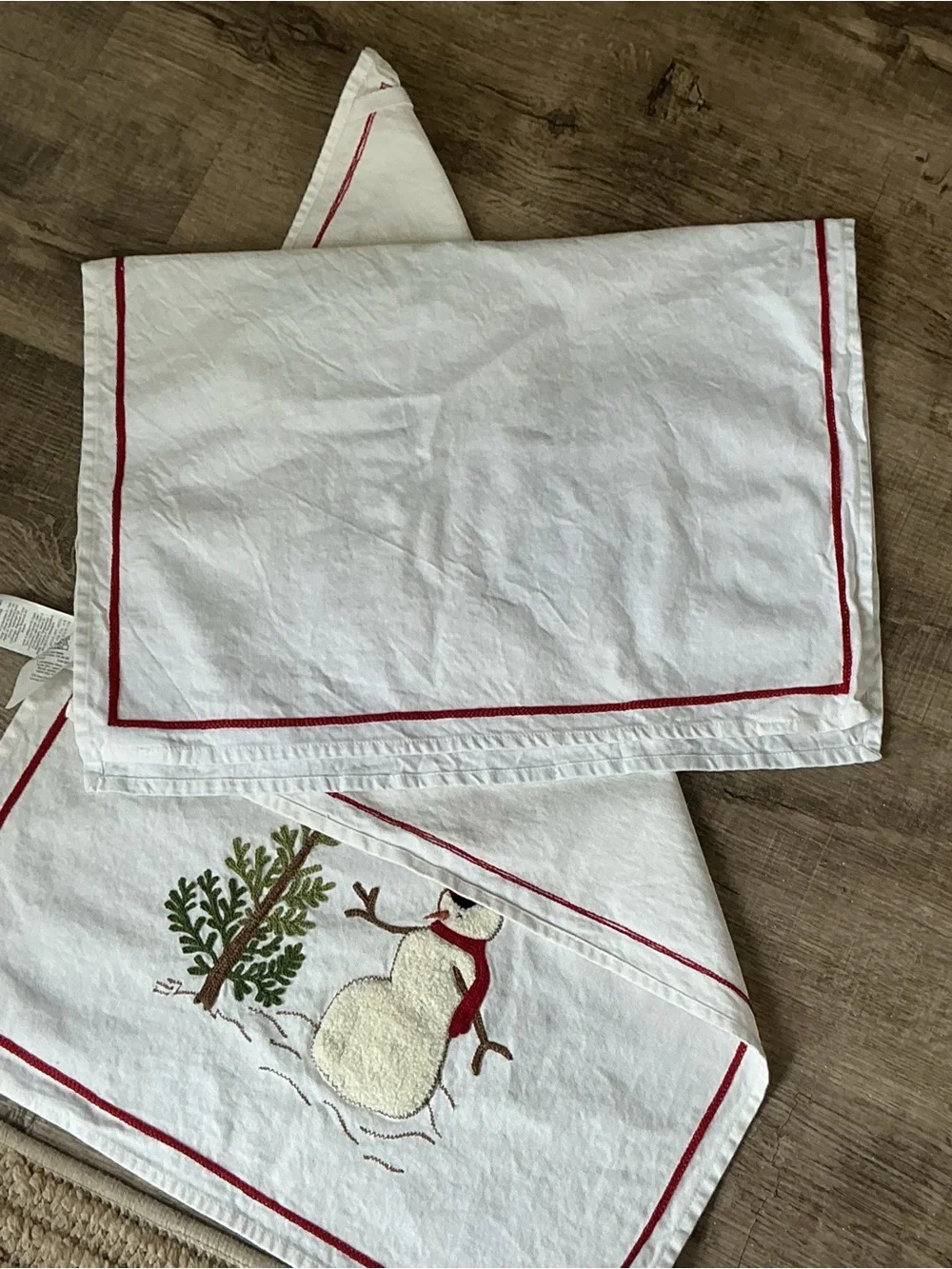 Williams Sonoma Snowman Embroidered Kitchen Towels, Set of 2 OB